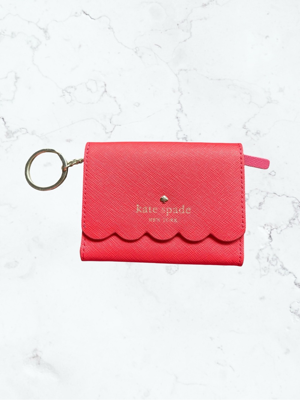 kate spade Coral Pink Scallop Card Holder with Key Ring